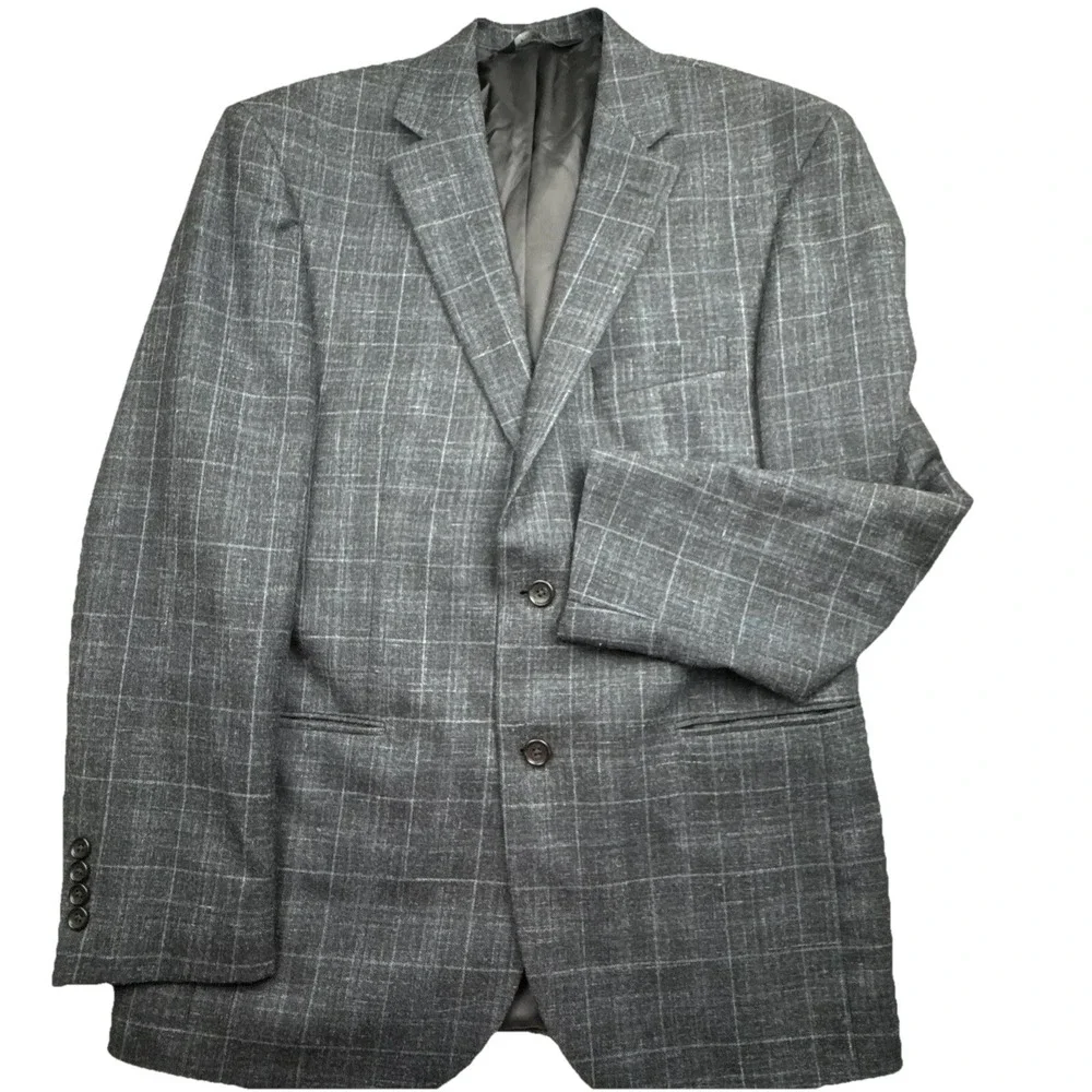Jos A Bank Blazer‎ Signature Collection Navy Blue Plaid Windowpane Sz 42R *READ*